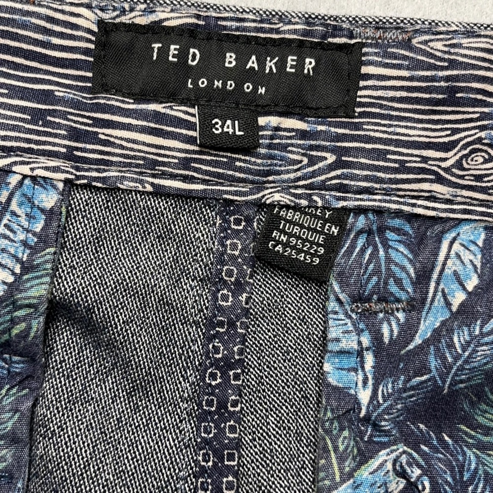 Ted Baker London Mens‎ 34L Gray Textured Chino Pants Flat Front Slim Straight